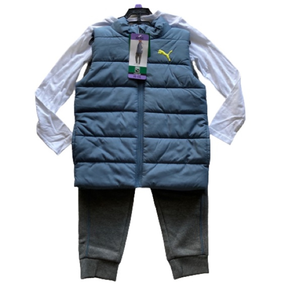 Puma Youth 3-Piece Vest Sweatpant Long Sleeve Set Boys Size XS-5/6 NWT